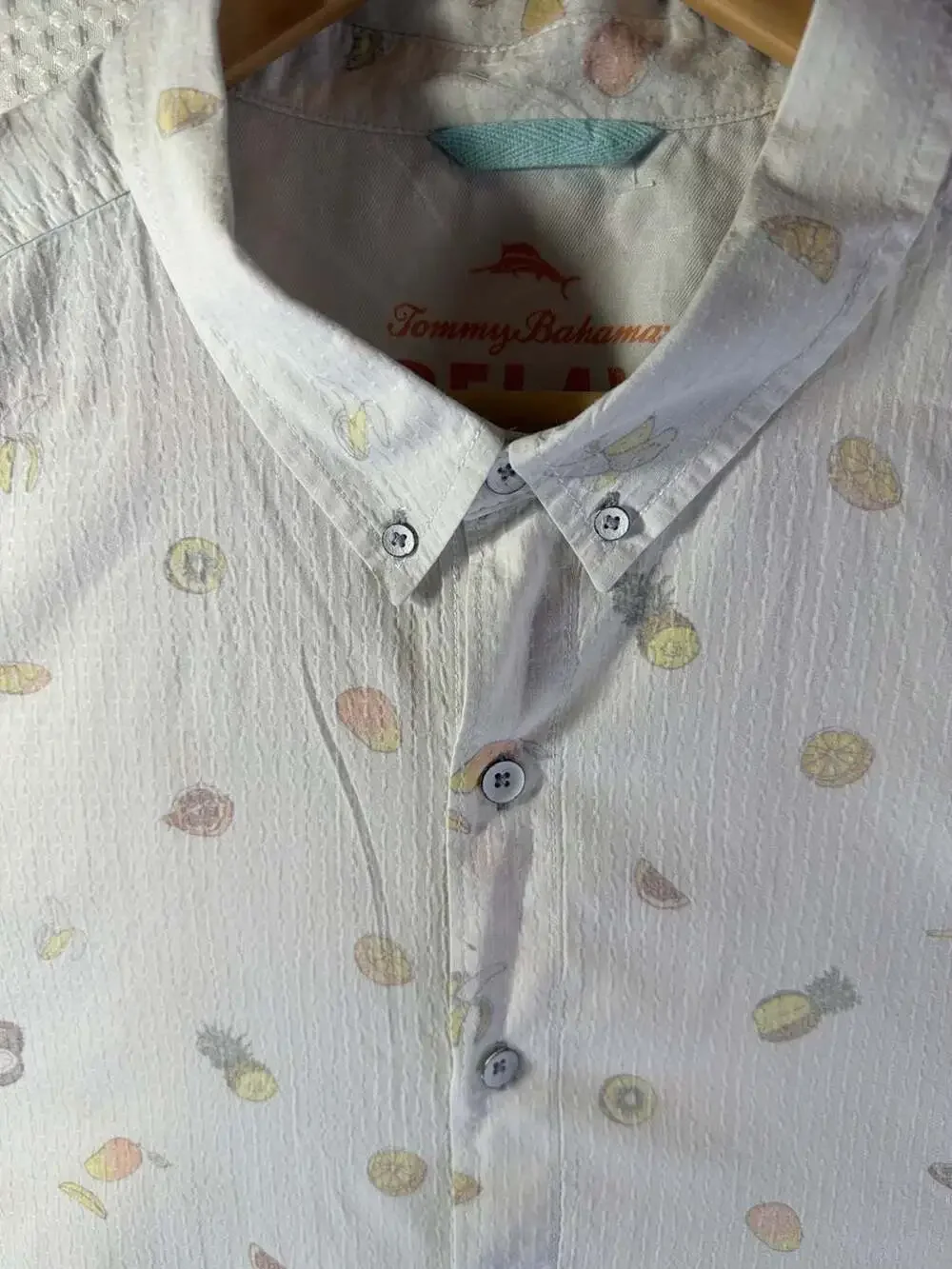 Tommy Bahama Men's Short Sleeve Button-Up Shirt with Fruit and Pineapple Print